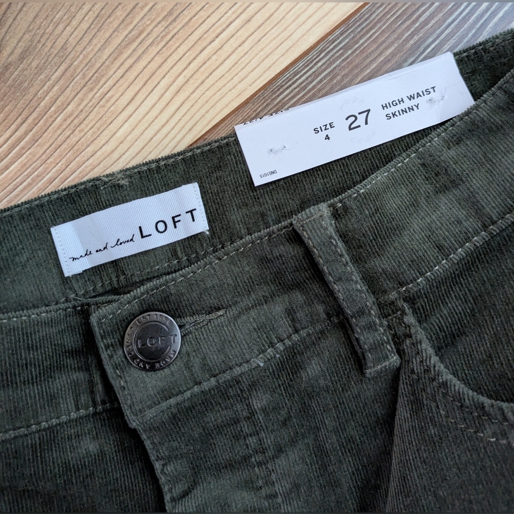 Loft High Waist Skinny Denim Corduroy Forest Green Women's Jeans 27 4 NWT - Picture 3 of 6